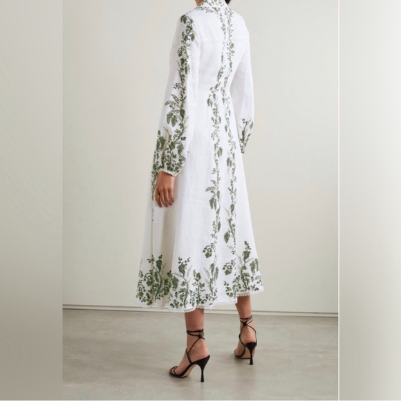 Erdem Women's White Kendrick Pintucked Floral-print Linen Midi Dress - Picture 3 of 15